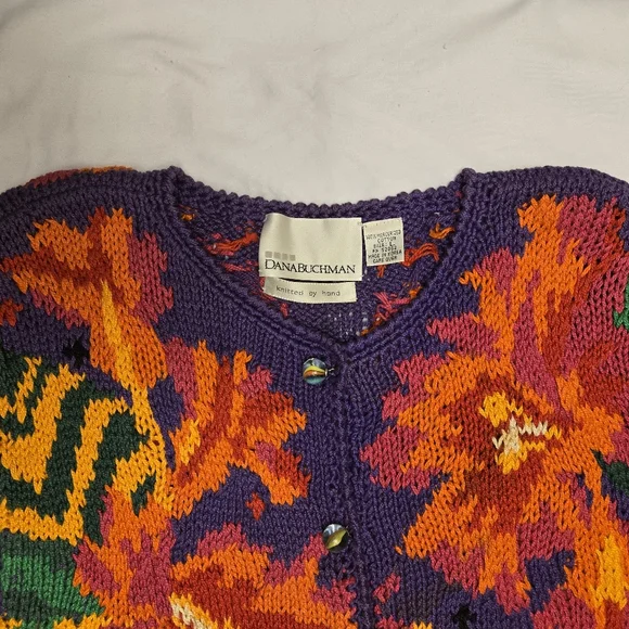 Dana Buchman Purple and Orange Floral Knit Cardigan - Picture 2 of 5